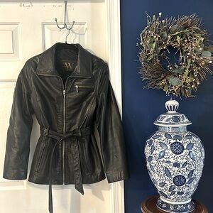 Women’s Winlit New York Black Genuine Leather Belted Jacket Coat Size Small